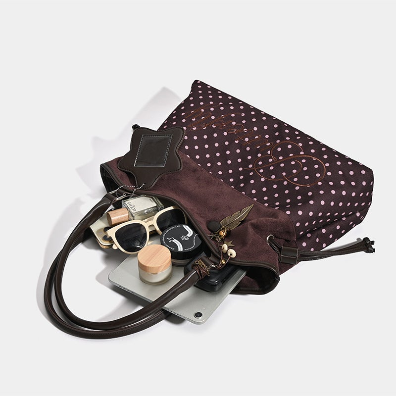 Trendy Niche Design Deerskin Polka Dot Tote Bag Versatile Large Capacity Commuter Handbag Shoulder Underarm Bag - Image 5